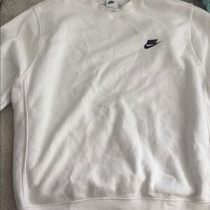 Nike White Crewneck Sweater with Classic Swoosh
